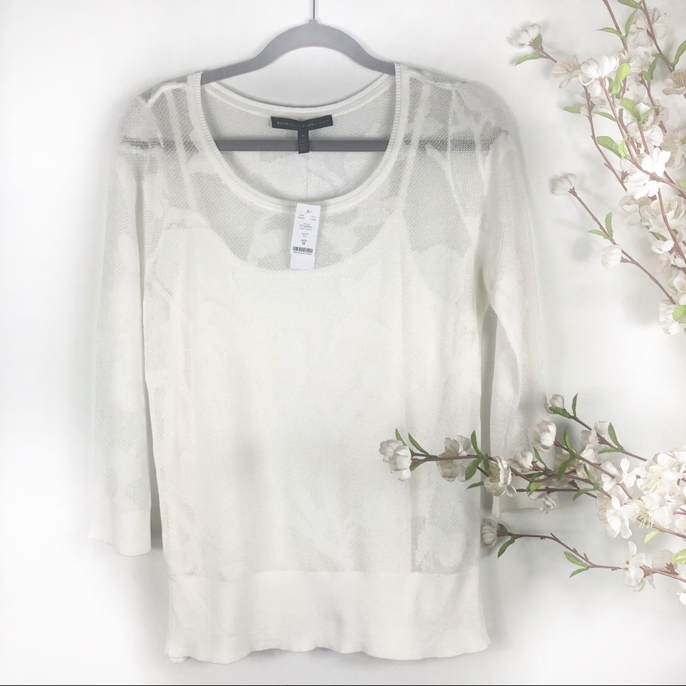 White House Black Market Sheer Floral Sweater